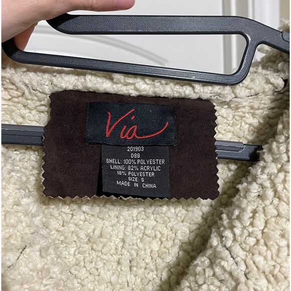 Via Spiga Brown Suede Winter Jacket Sherpa Lined Button Up Y2K Bratz Small - Picture 4 of 8